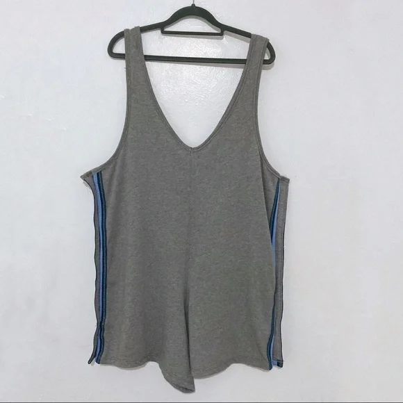 SOLD Free People Movement Gray Romper Varsity Side Snap Stripe Panel Size M NWOT - Picture 7 of 7